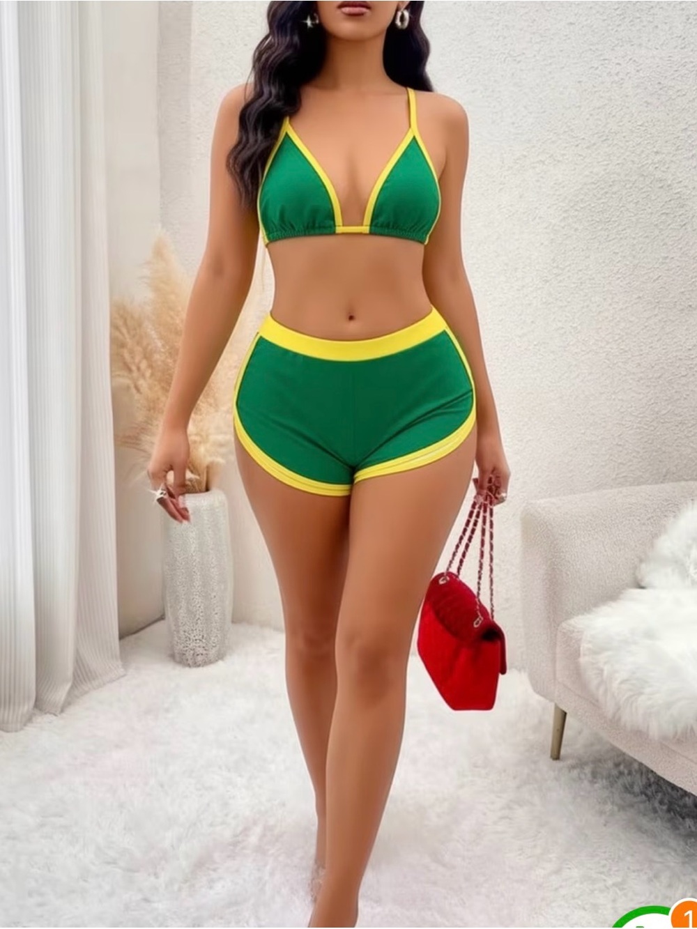 Green and Yellow Brazil Two-Piece Bikini Set Boy short